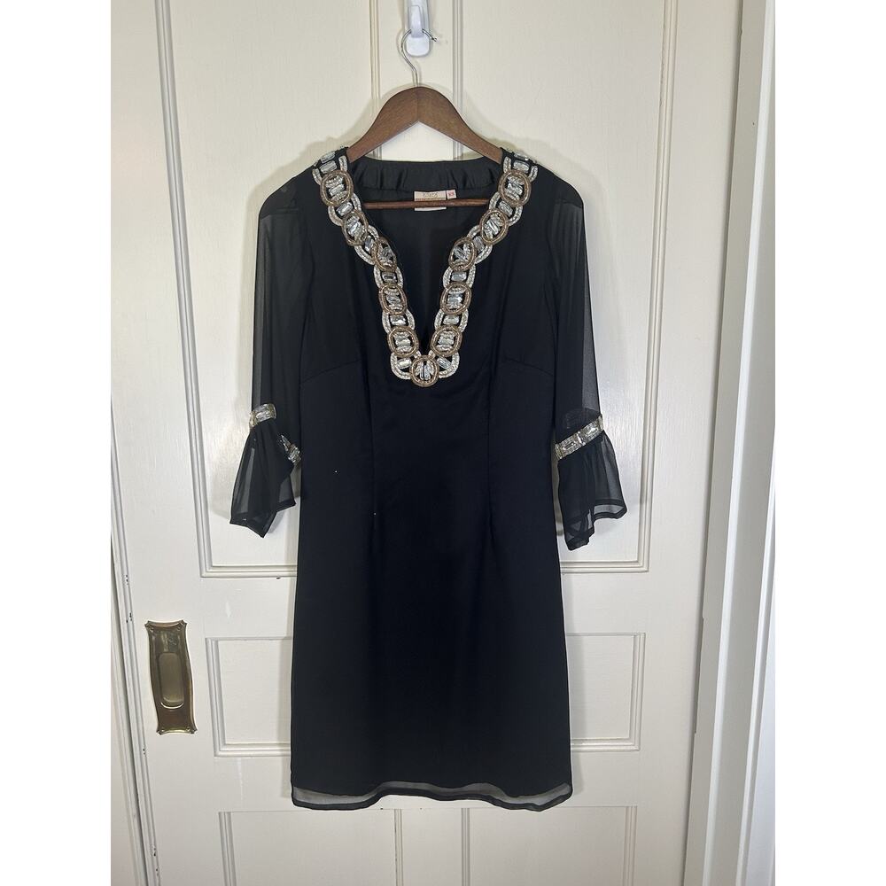 Rungolee Rhinestone Sequin Shift Dress Womens Size XS Black Lightweight Bling